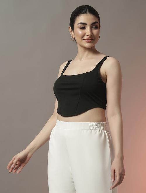 women solid square neck crop top - 22006886 -  Standard Image - 0