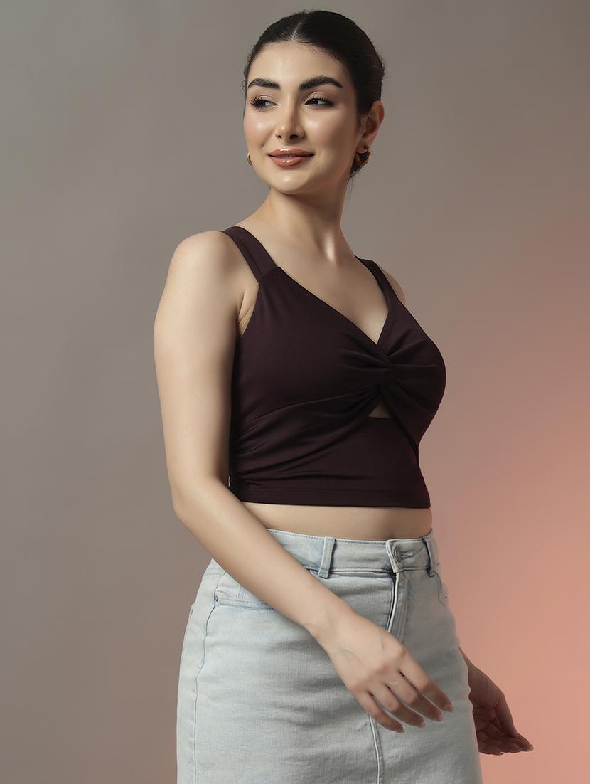 women solid sweetheart neck crop top - 22006887 - Standard Image - 1