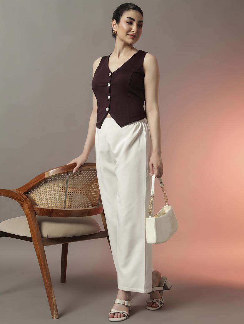 women solid sleeveless waist coat top - 22006891 - Standard Image - 4