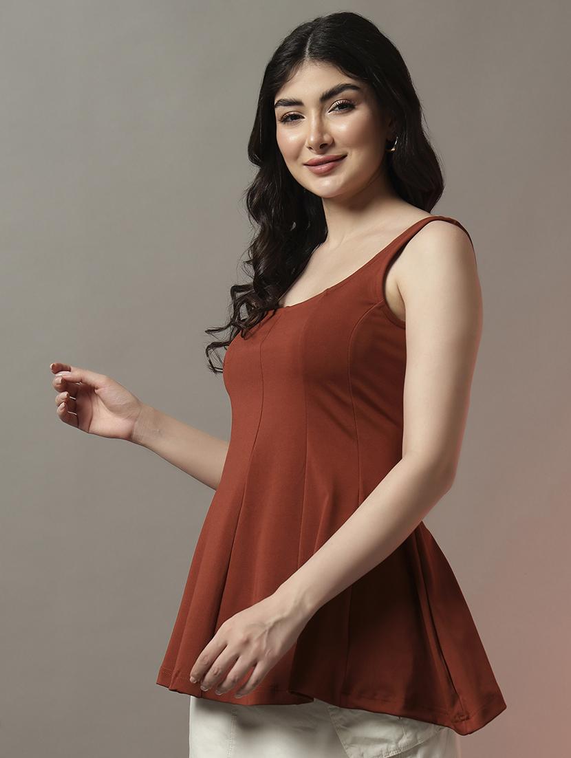 women solid scoop neck flared top - 22006892 - Standard Image - 1