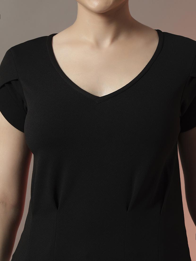 women solid short sleeve regular fit high low top - 22006893 - Standard Image - 4