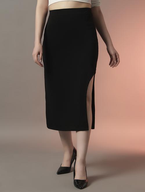 women black solid high rise bodycon skirt - 22006894 -  Standard Image - 0