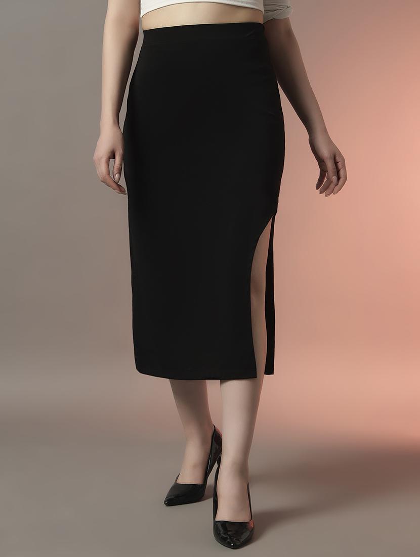 women black solid high rise bodycon skirt - 22006894 -  Zoom Image - 0