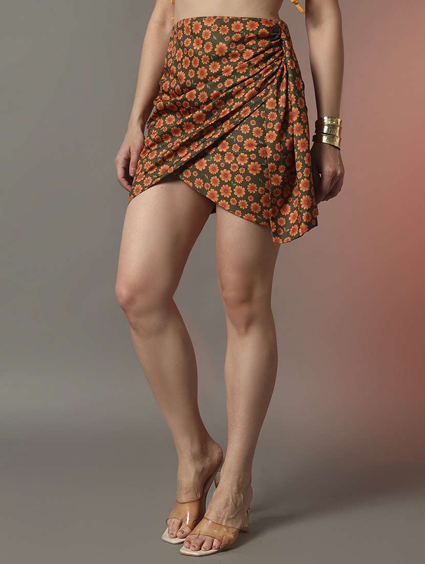 women yellow floral printed high rise tulip skirt - 22006895 - Standard Image - 1