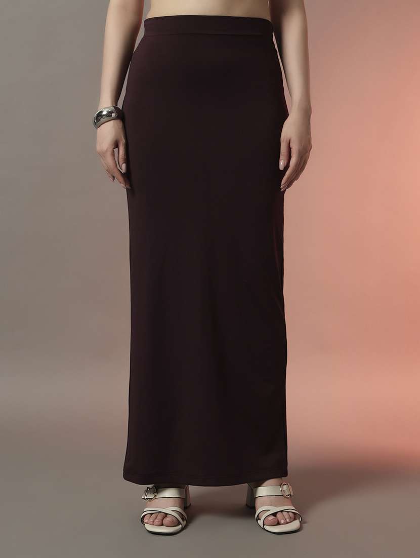 women solid high rise bodycon maxi skirt