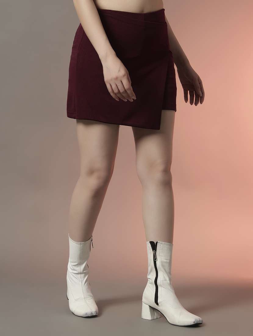 women solid high rise regular fit skorts - 22006898 - Standard Image - 1