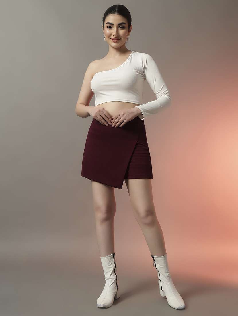 women solid high rise regular fit skorts - 22006898 - Standard Image - 4