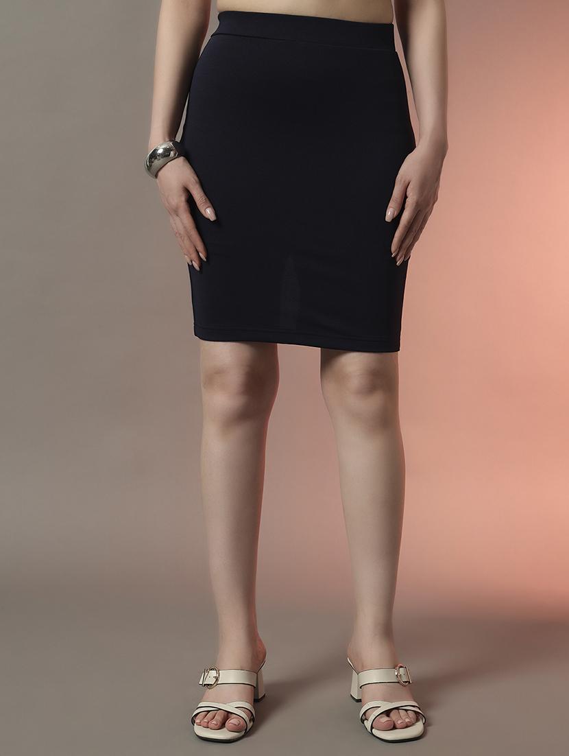 women navy blue solid high rise pencil skirt - 22006899 - Zoom Image - 0