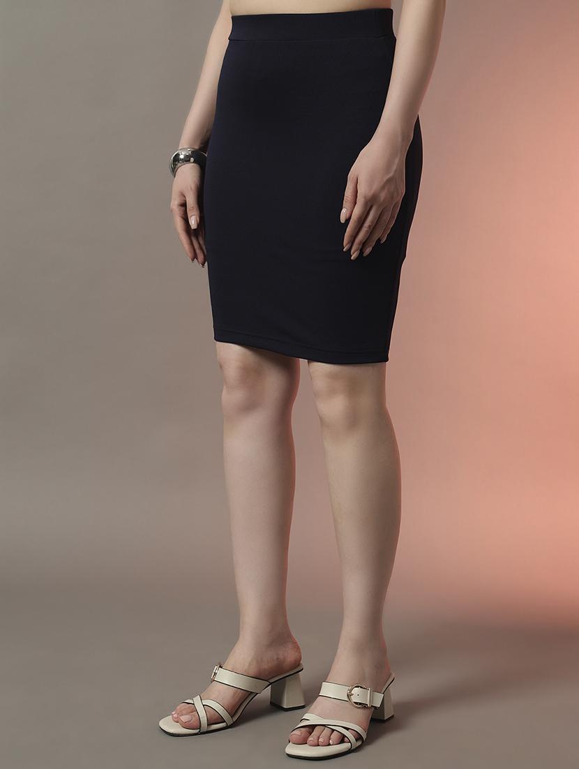 women navy blue solid high rise pencil skirt - 22006899 - Standard Image - 1