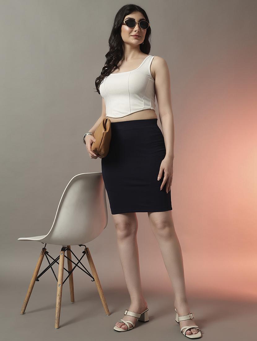 women navy blue solid high rise pencil skirt - 22006899 - Standard Image - 4