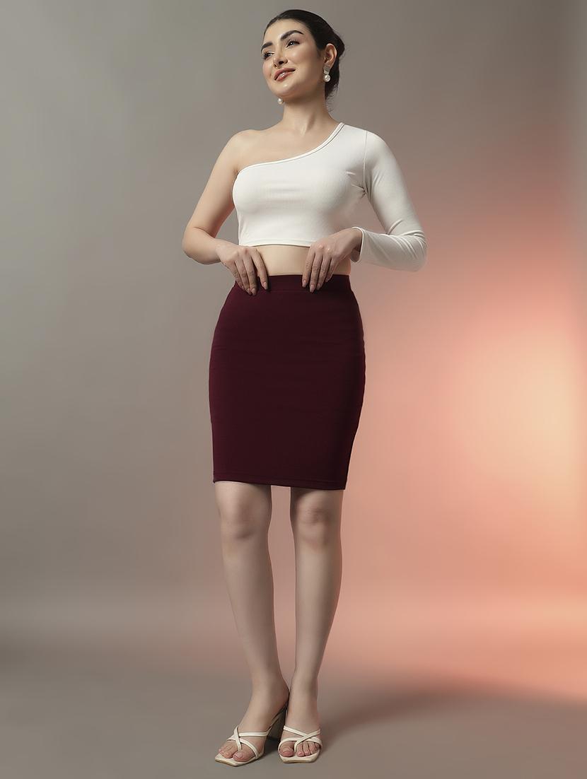 women maroon solid high rise pencil skirt - 22006900 - Standard Image - 4