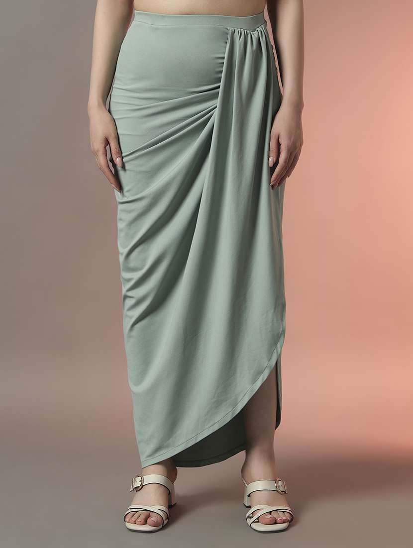 women solid high rise tulip maxi skirt