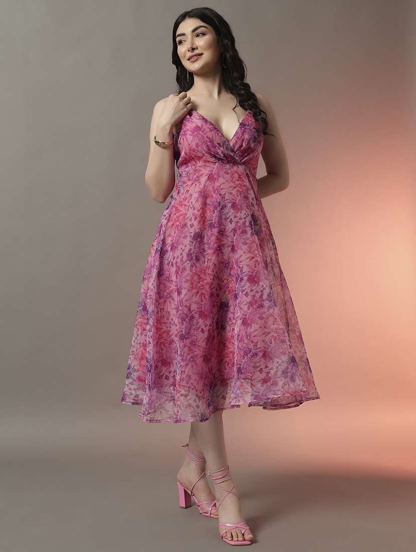 women floral printed shoulder strap fit & flare dress - 22006904 - Standard Image - 1