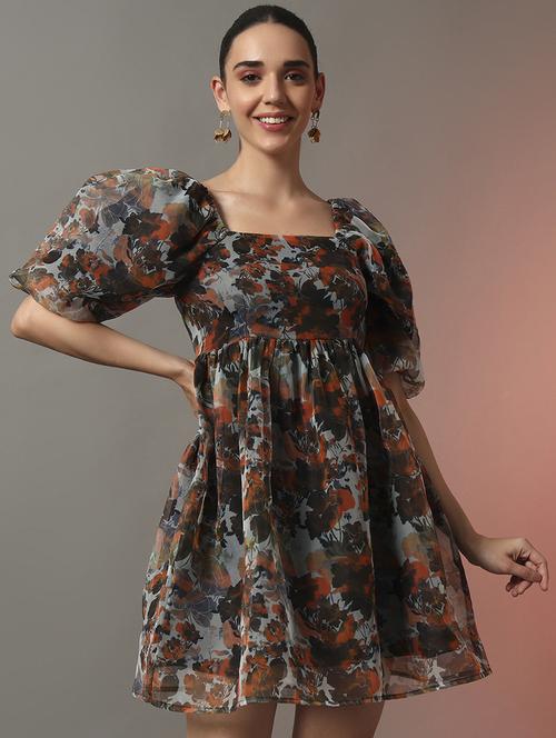 women floral printed square neck fit & flare dress - 22006905 - Standard Image - 0