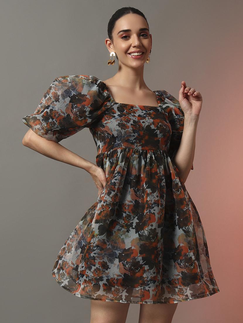 women floral printed square neck fit & flare dress - 22006905 - Standard Image - 1