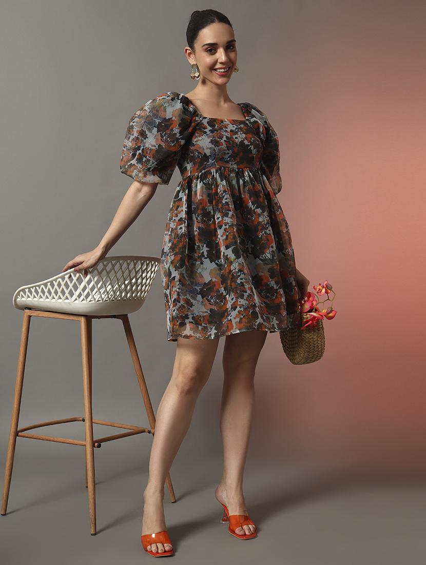 women floral printed square neck fit & flare dress - 22006905 - Standard Image - 4