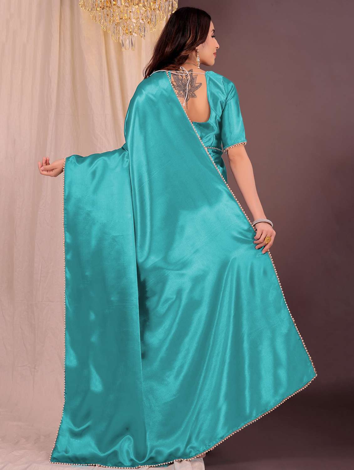 women solid half and half saree with blouse - 22006930 -  Standard Image - 1