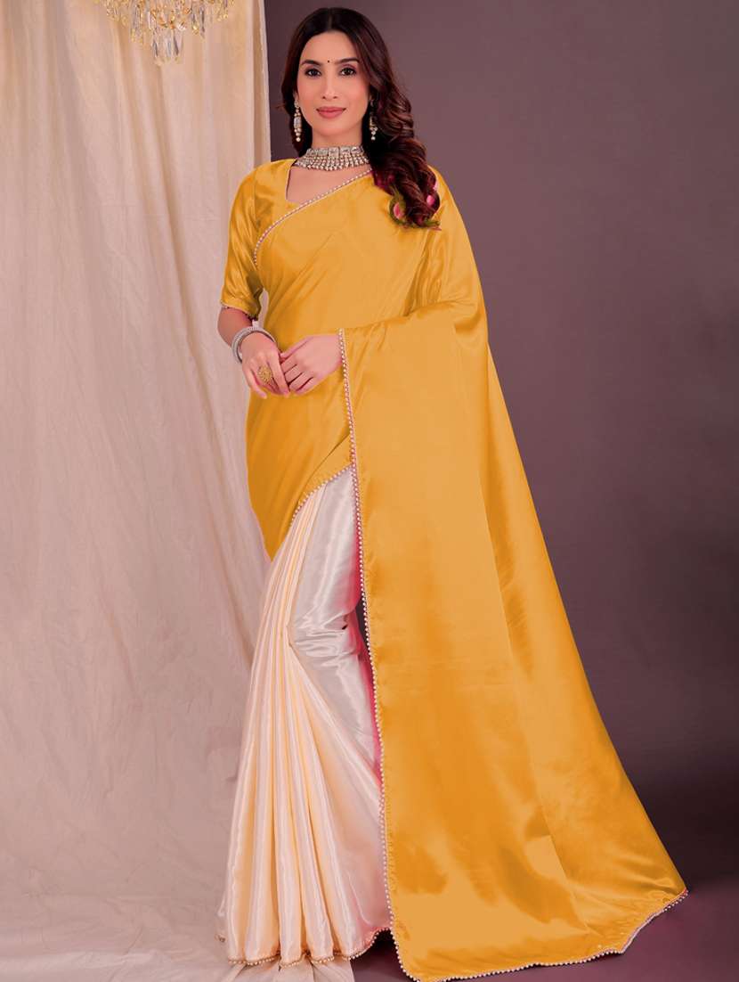 women solid half and half saree with blouse