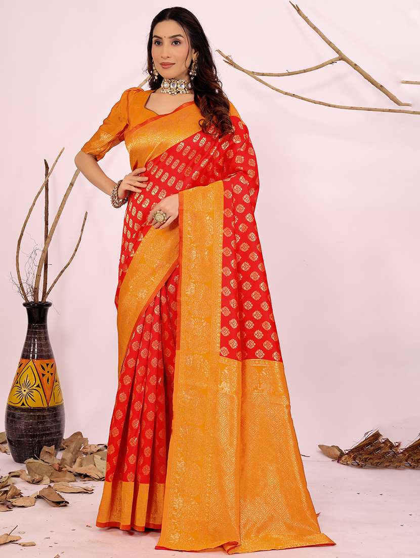 women self design banarasi saree with blouse
