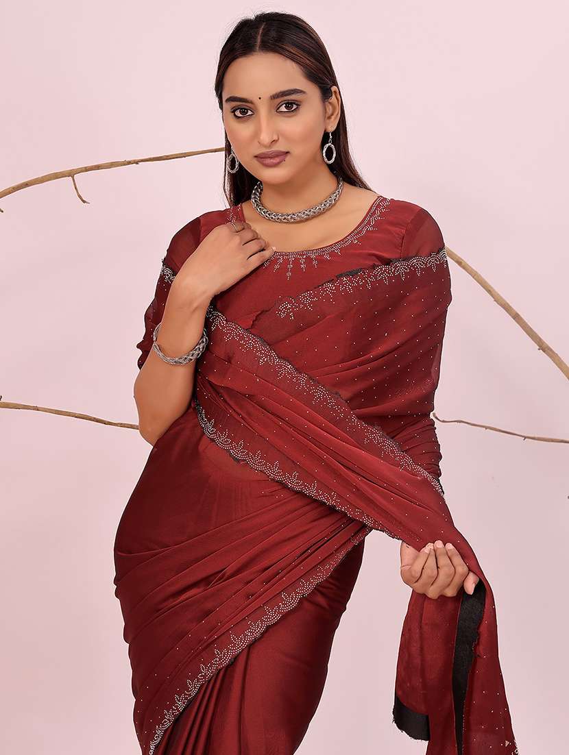 women solid with work embellished saree with blouse - 22007198 -  Standard Image - 4