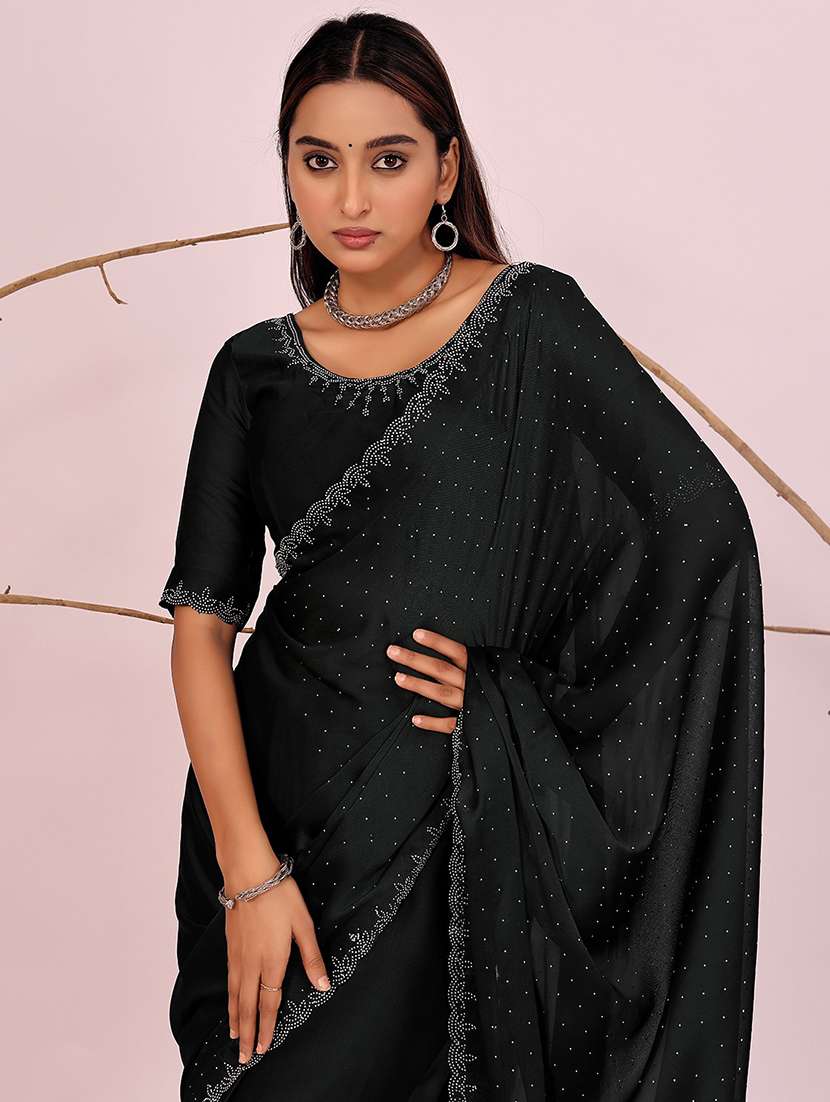 women solid with work embellished saree with blouse - 22007199 -  Standard Image - 1