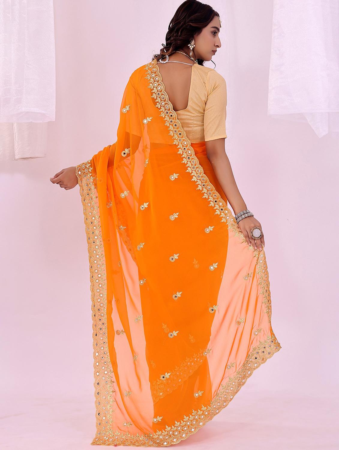 women solid with work embroidered saree with blouse - 22007202 - Standard Image - 1