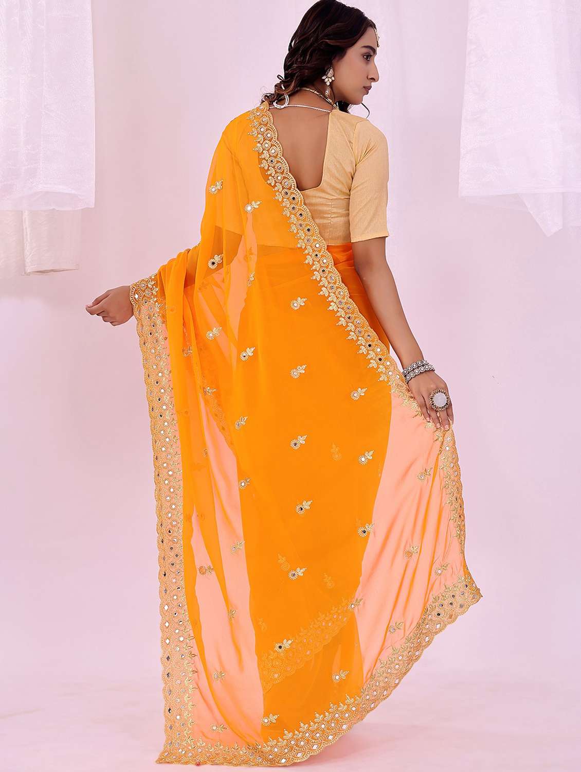 women solid with work embroidered saree with blouse - 22007208 -  Standard Image - 1