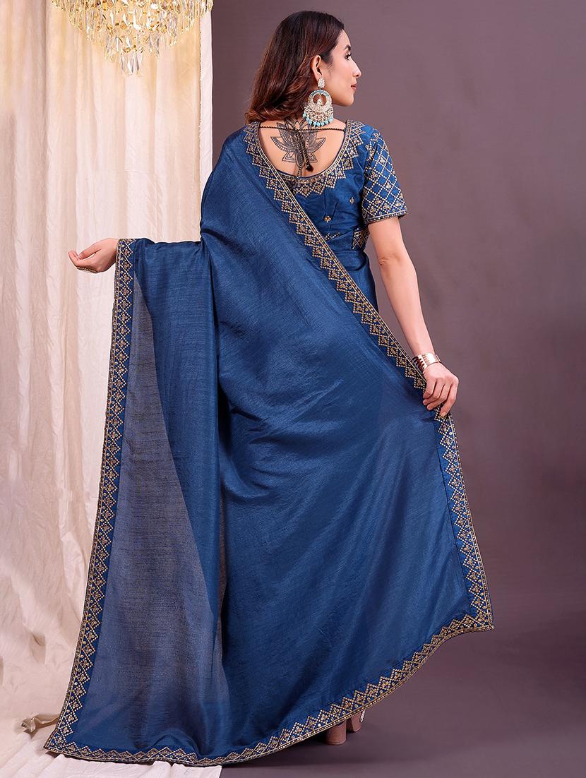 women solid with bordered saree with blouse - 22007211 - Standard Image - 1