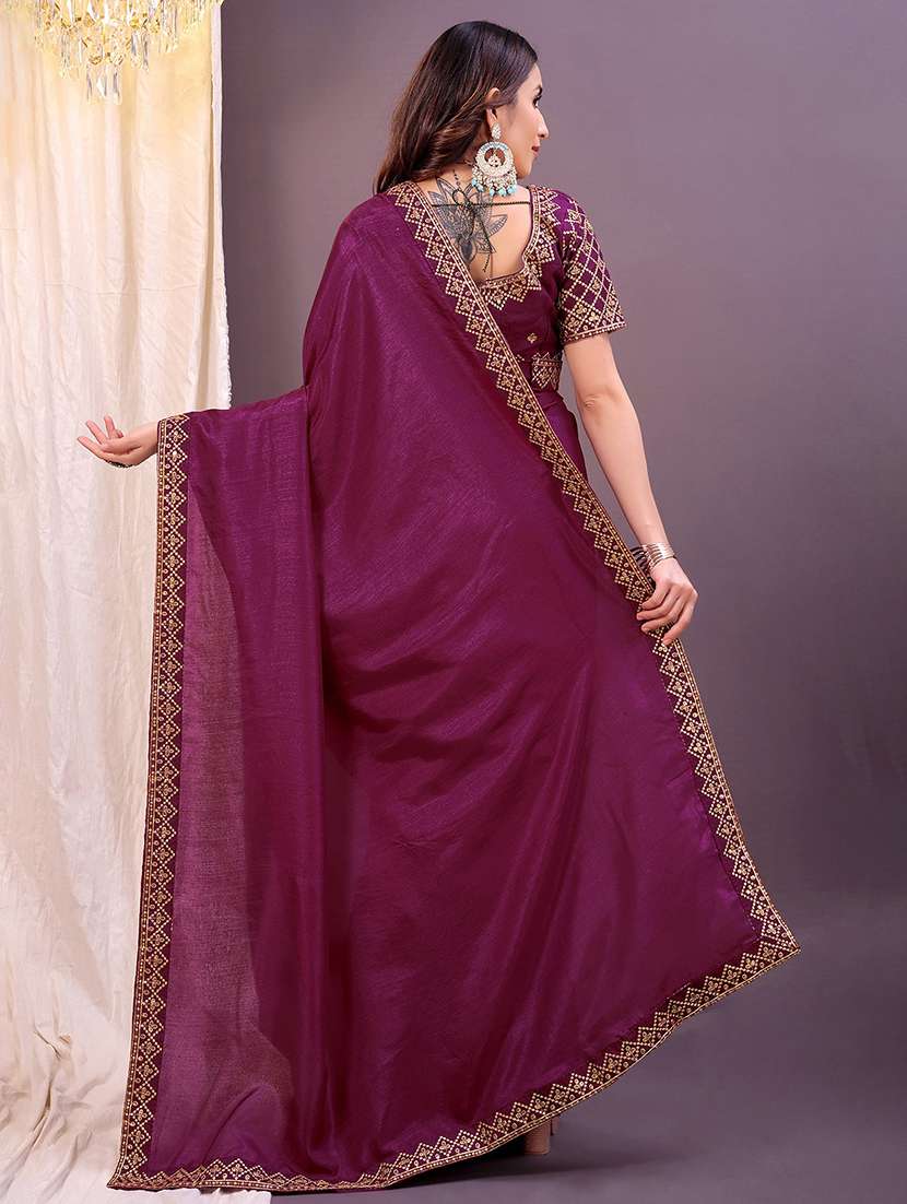 women solid with bordered saree with blouse - 22007212 -  Standard Image - 1