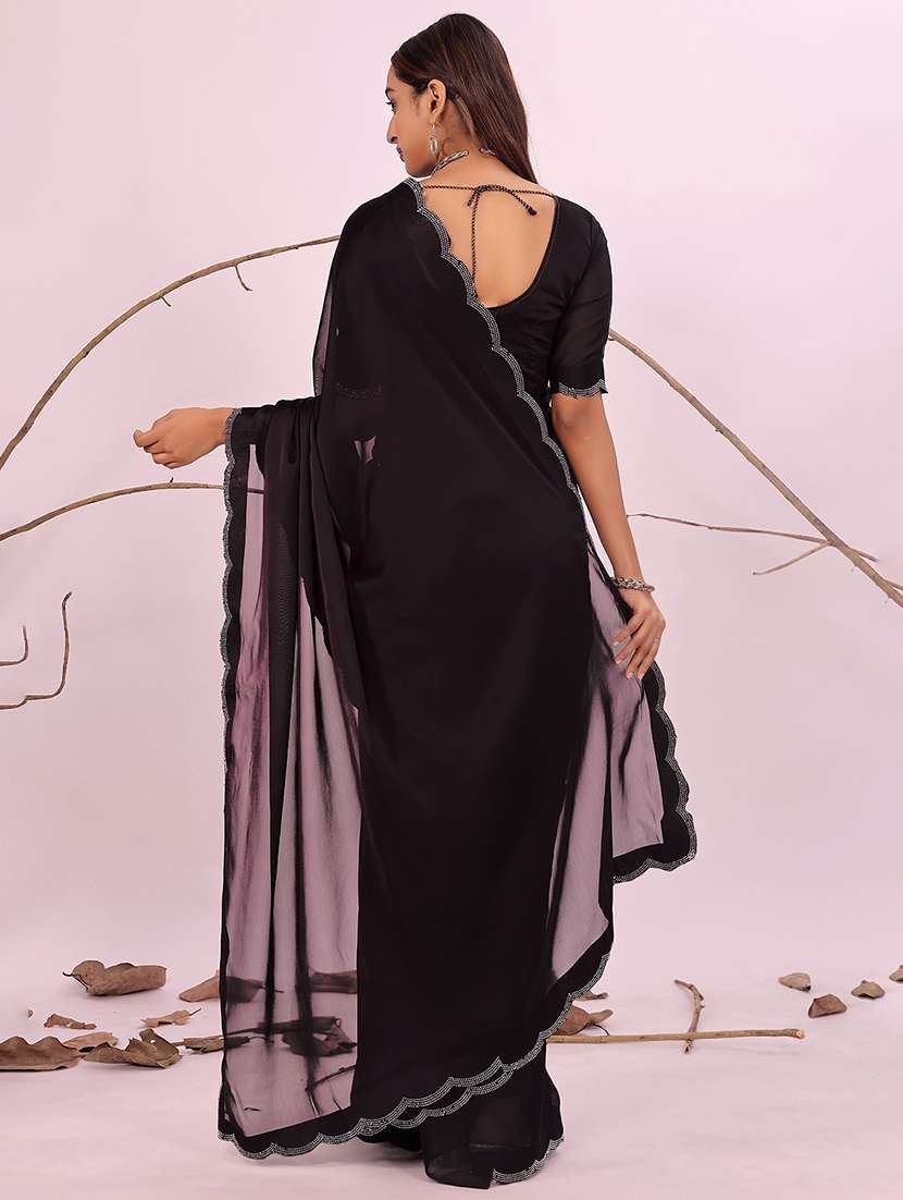 women solid with bordered embellished saree with blouse - 22007223 -  Standard Image - 1