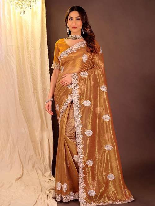 women solid with work embroidered saree with blouse - 22007226 -  Standard Image - 0