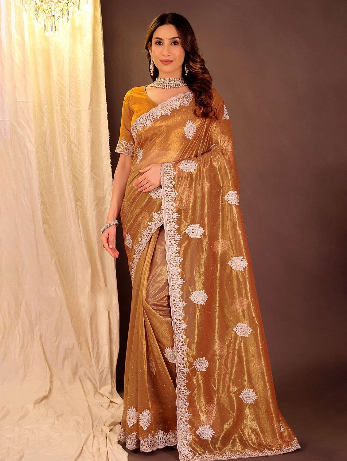 women solid with work embroidered saree with blouse - 22007226 -  Zoom Image - 0