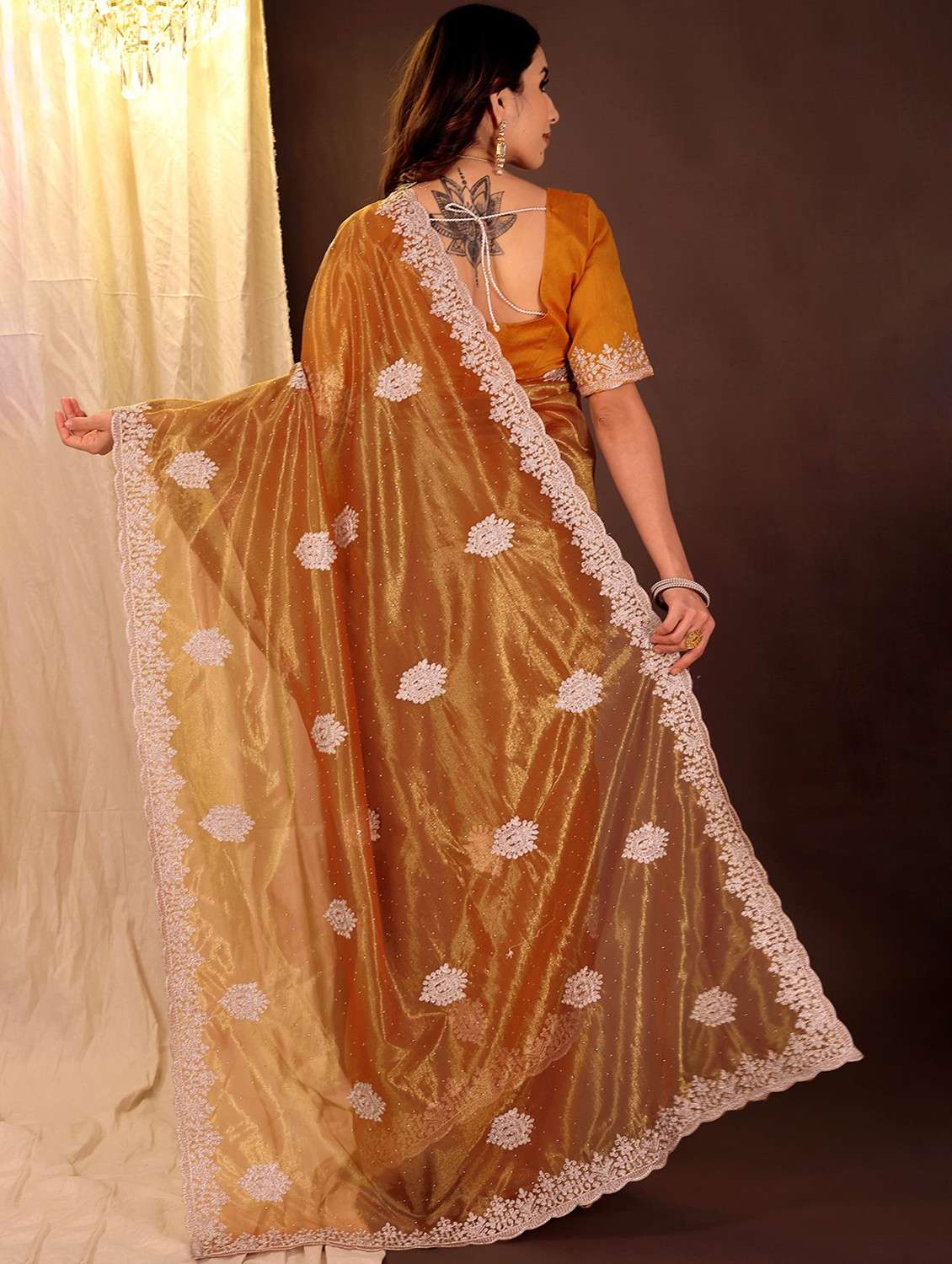 women solid with work embroidered saree with blouse - 22007226 -  Standard Image - 1