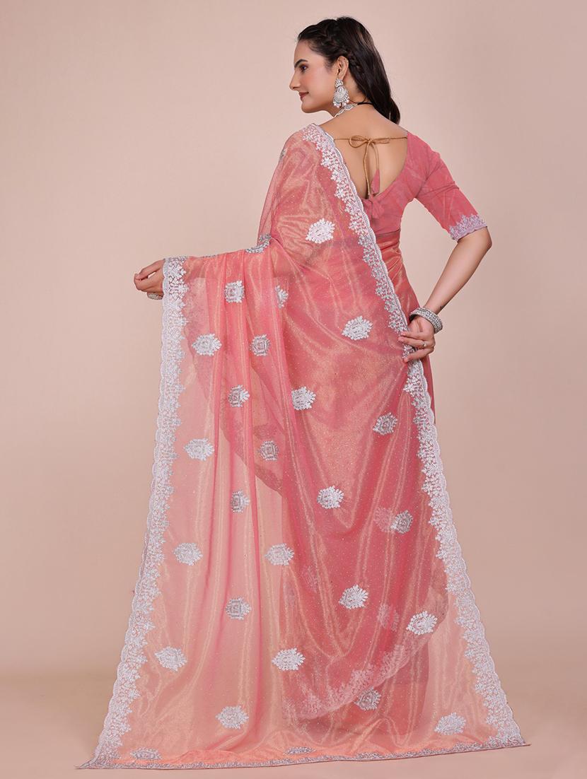 women solid with work embroidered saree with blouse - 22007231 -  Standard Image - 1