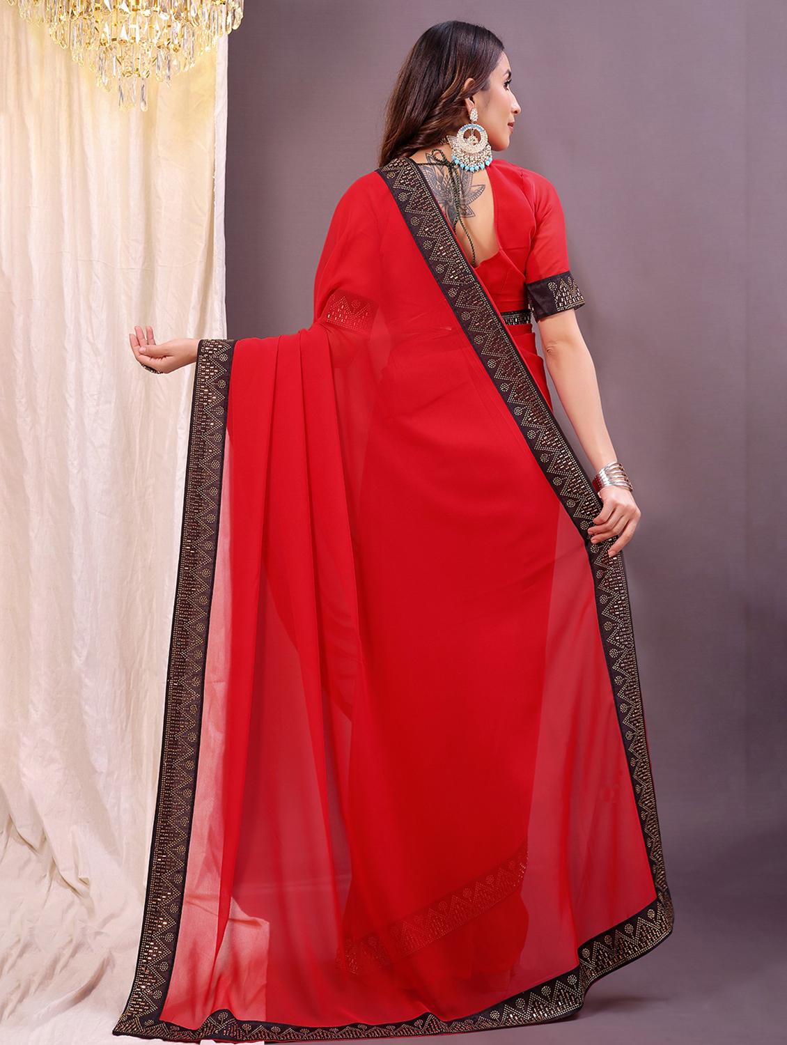 women solid with bordered saree with blouse - 22007232 - Standard Image - 1