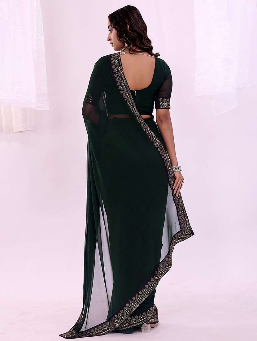 women solid with bordered saree with blouse - 22007233 -  Standard Image - 1