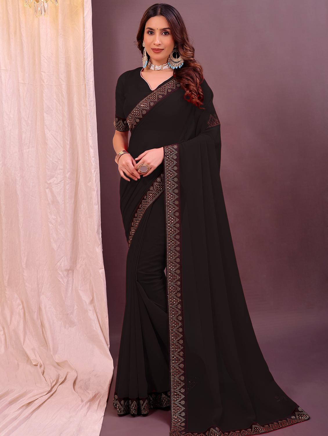 women solid with bordered saree with blouse - 22007234 -  Zoom Image - 0