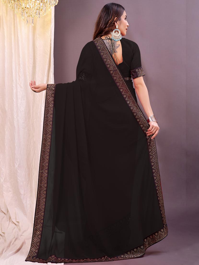 women solid with bordered saree with blouse - 22007234 -  Standard Image - 1