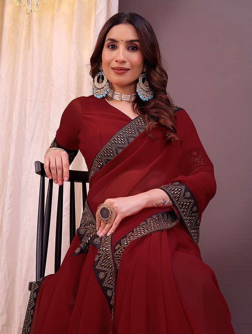 women solid with bordered saree with blouse - 22007235 -  Standard Image - 1