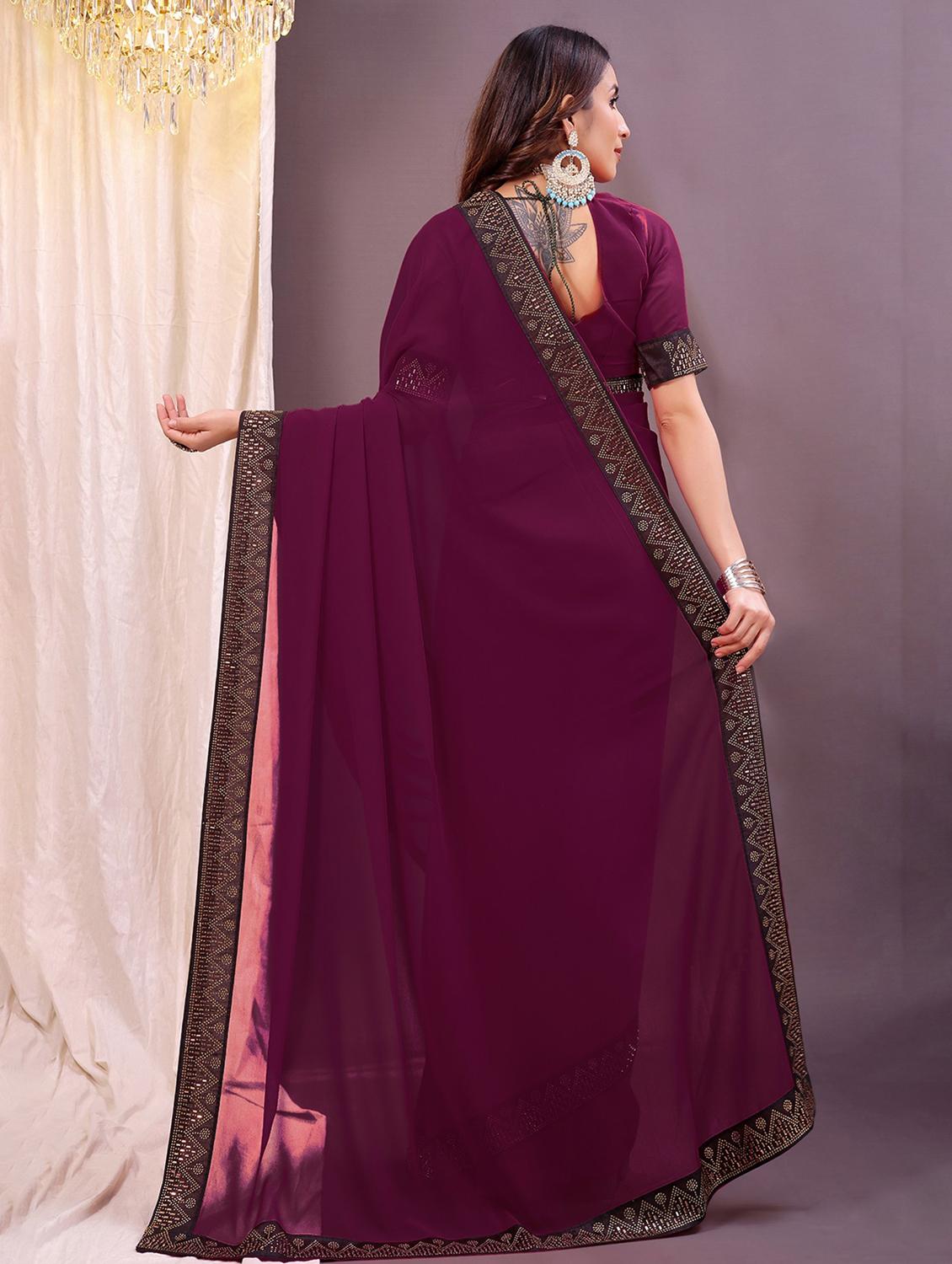 women solid with bordered saree with blouse - 22007237 - Standard Image - 1