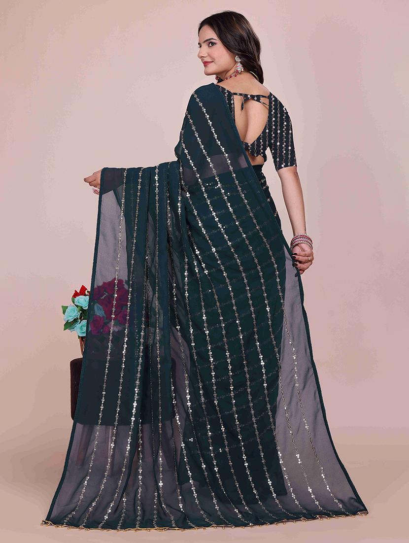 women solid with work embellished saree with blouse - 22007239 - Standard Image - 1