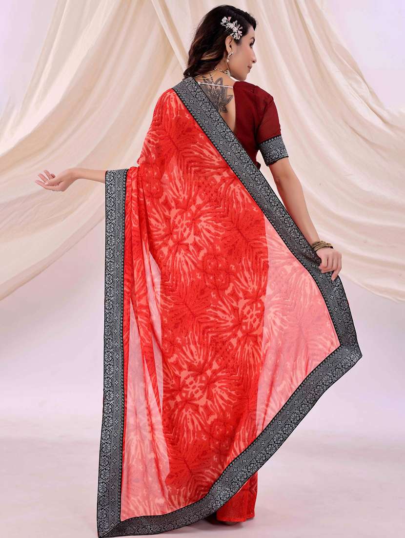 Women Printed Bordered Saree With Blouse - 22007245 -  Standard Image - 1