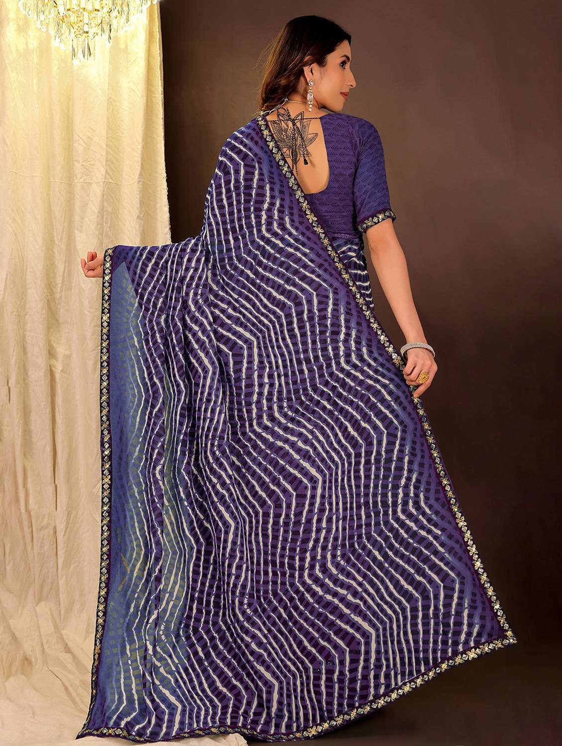 women leheriya printed saree with blouse - 22007249 -  Standard Image - 1