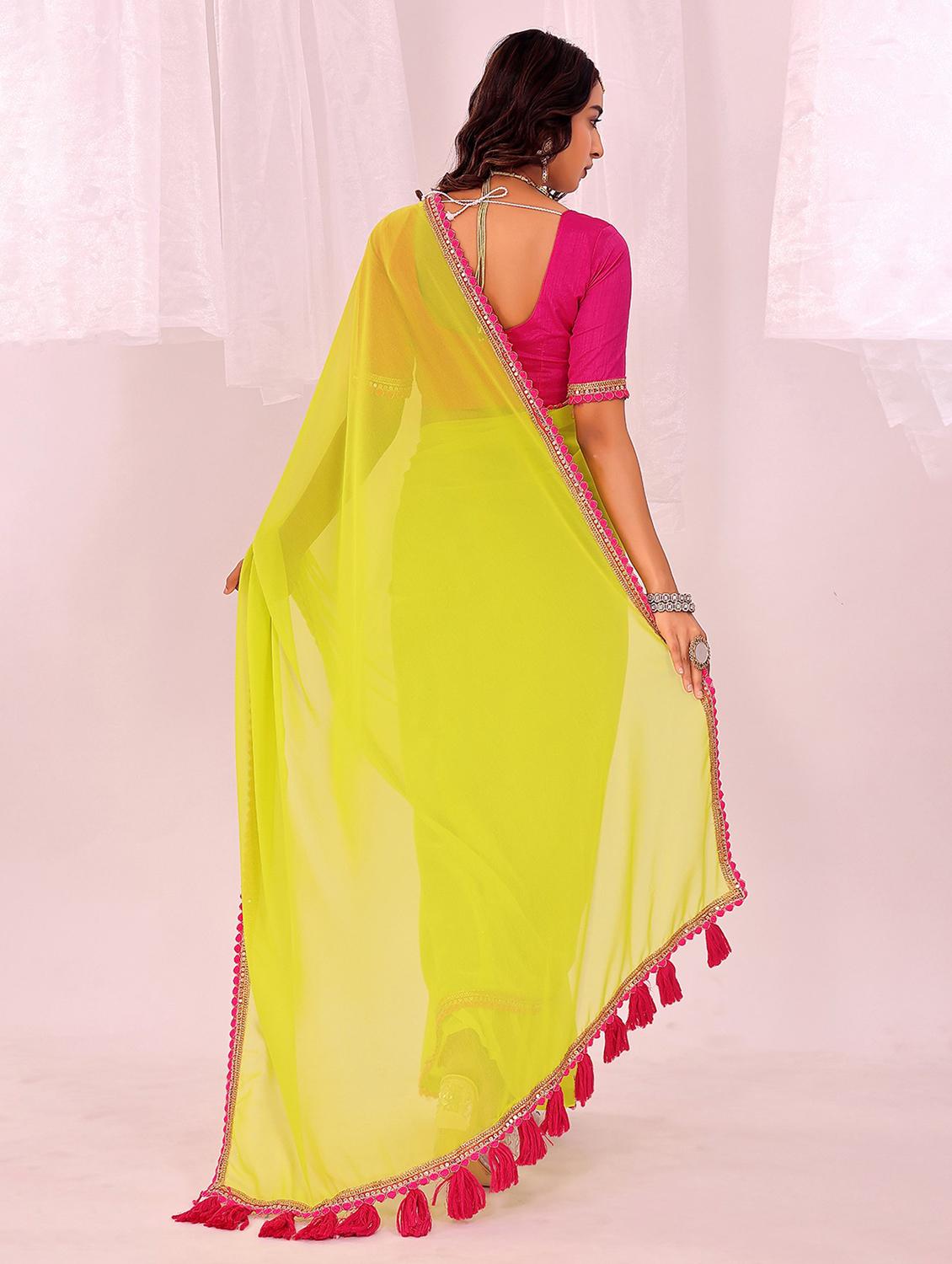 women solid with bordered saree with blouse - 22007250 - Standard Image - 1