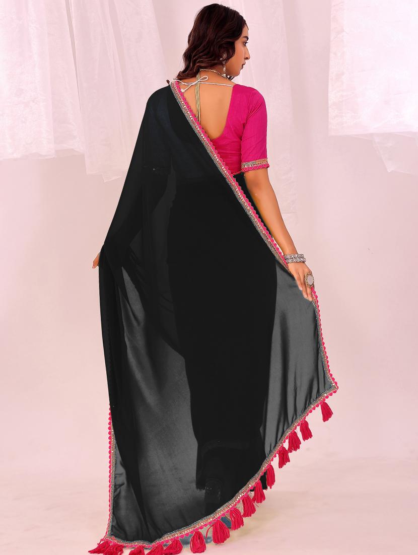 women solid with bordered saree with blouse - 22007254 - Standard Image - 1
