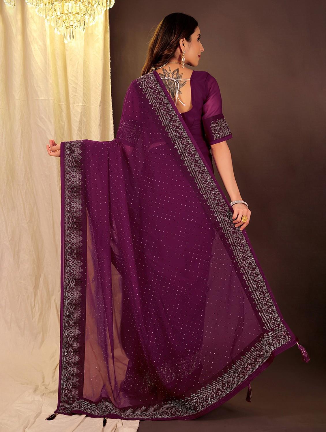women solid with work embellished saree with blouse - 22007255 -  Standard Image - 1