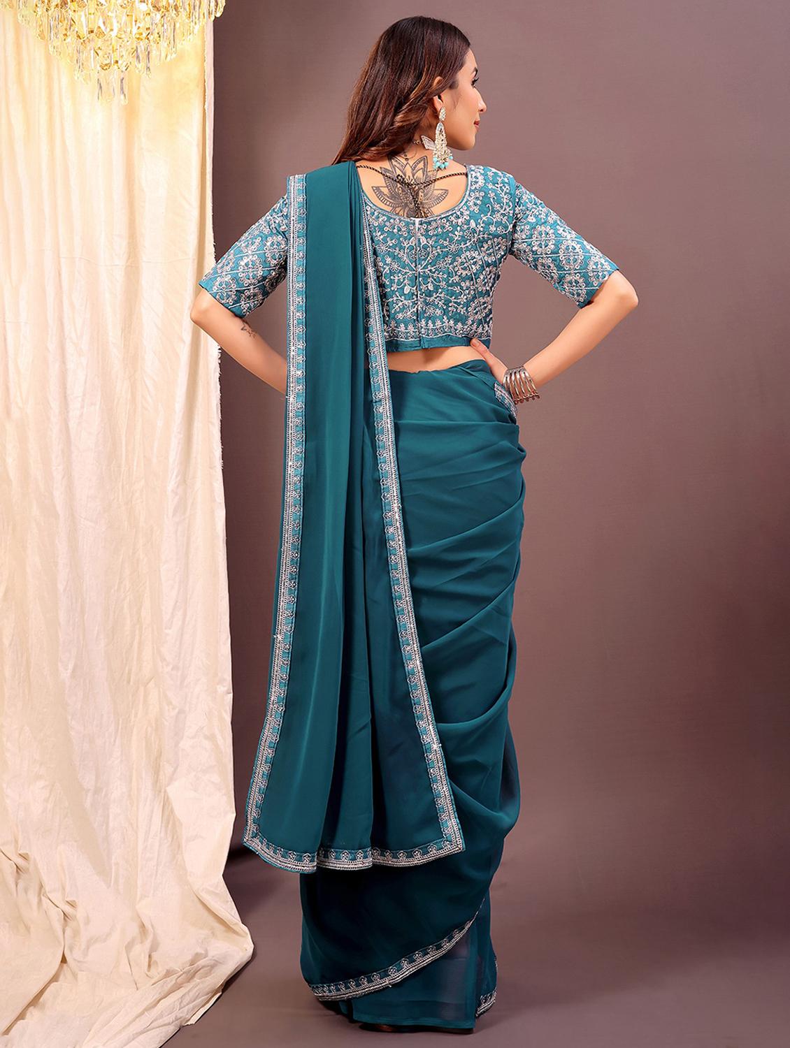 women solid with bordered saree with blouse - 22007263 - Standard Image - 1