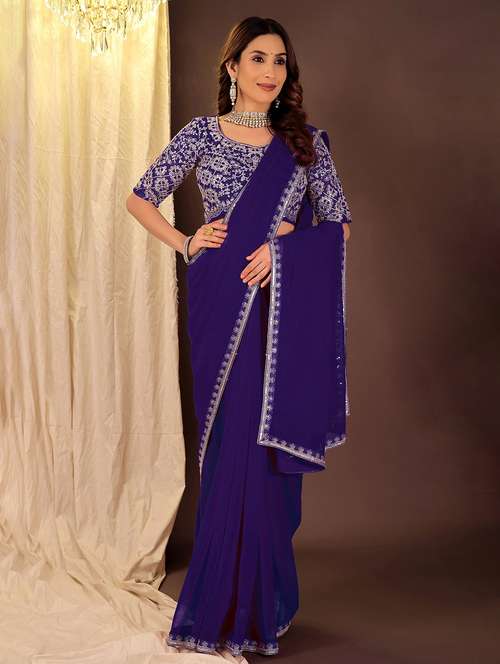 women solid with bordered saree with blouse - 22007264 - Standard Image - 0