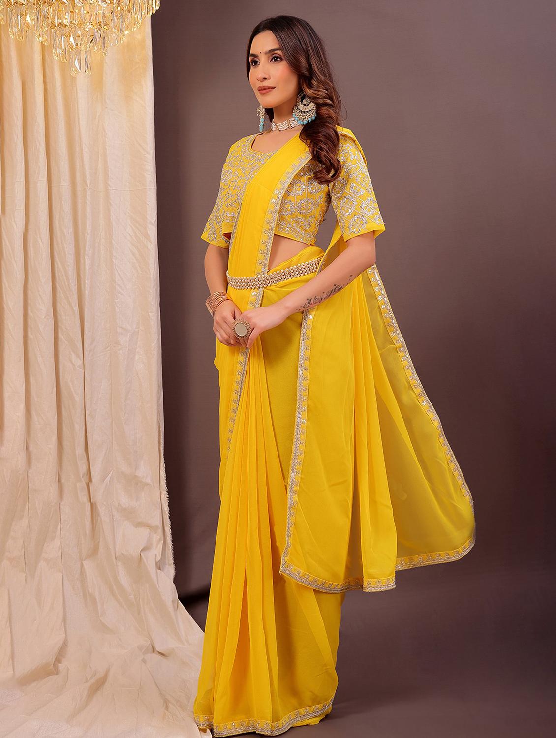 women solid with bordered saree with blouse - 22007265 - Standard Image - 1