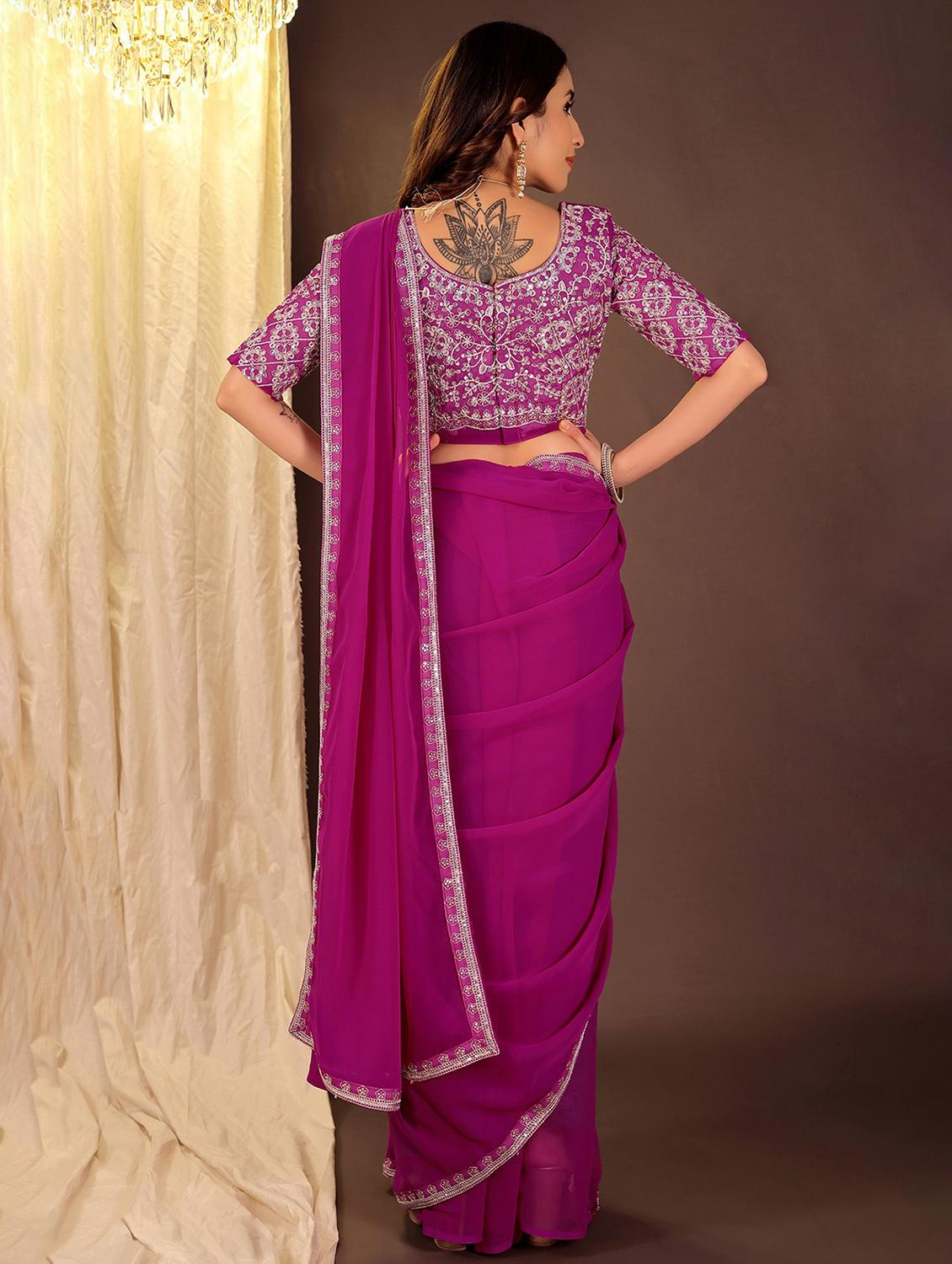 women solid with bordered saree with blouse - 22007266 - Standard Image - 1